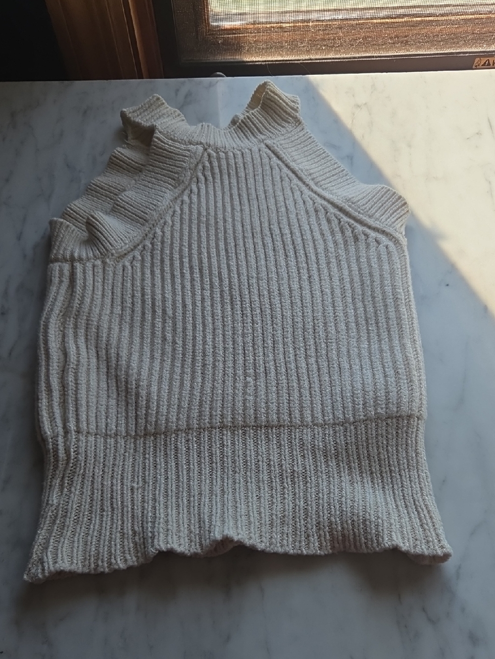 Brandy Melville Cream Ribbed Sleeveless Ruffle-Trim Knit Top